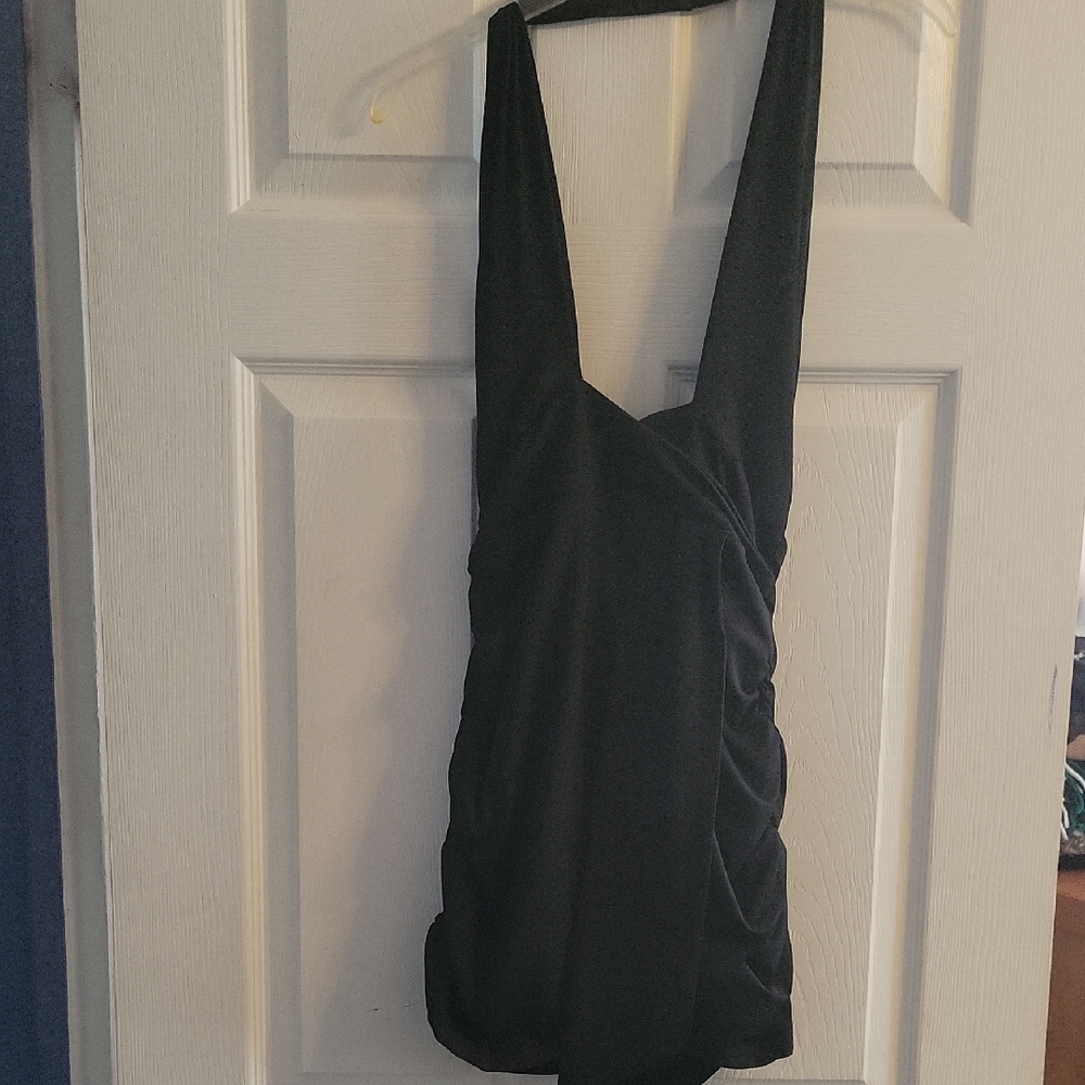 Stylish Sexy Black Halter Mini Dress